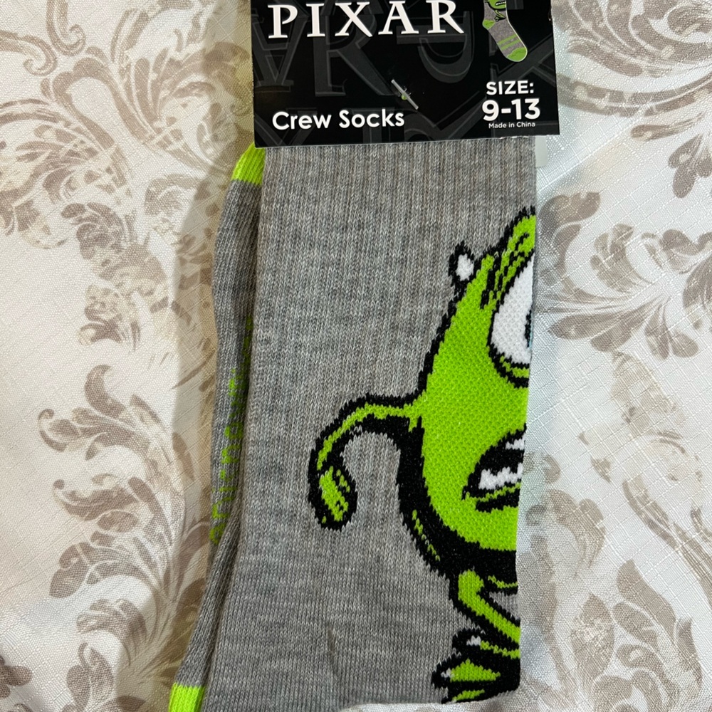 Disney Pixar’s Monsters, Inc.~ Mike Lewinsky, ~Gray and Neon Green Casual Socks~